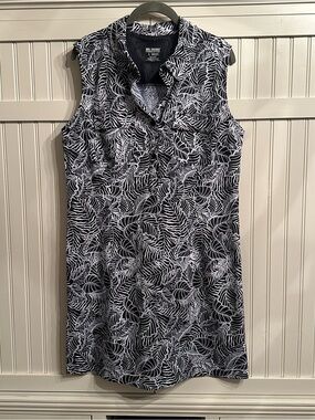 Reel Legends Black & White Leaf-Print Mariner Sleeveless Mini Dress Size L